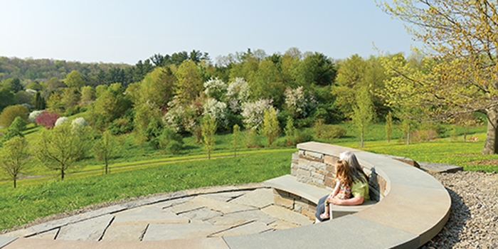 woman and young girl enjoying view from stone overlook