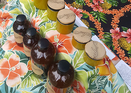 image of botanical products lined up on a table