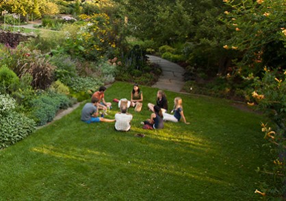 Students sitting in the garden