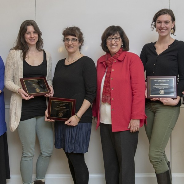 Michelle Artibee, Tisha Bohr, Hale Tufan, Martha E. Pollock, Natalie Hofmeister and Abby Cohn pose while holding awards