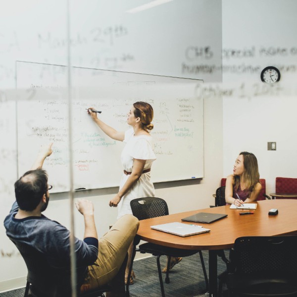 Natalie Bazarova with students in the Media Lab