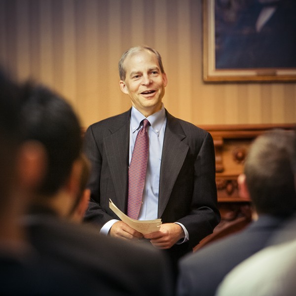 Man meeting with students