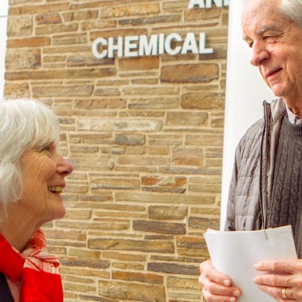 Anne Kenney speaking with Interim President Hunter Rawlings