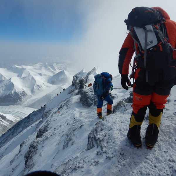 Climbers hiking up Mount Everest