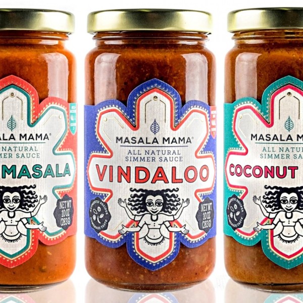 Three jars of red sauce labelled Masala Mama