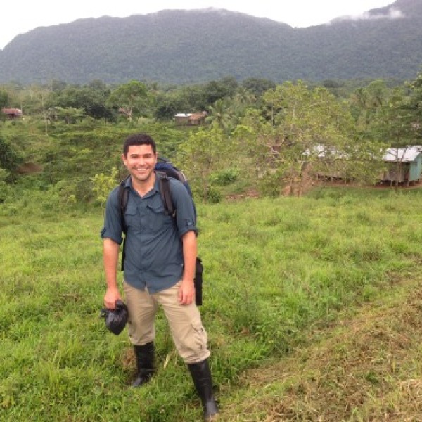 A man stands outside