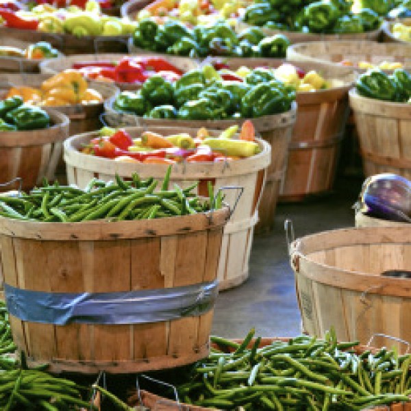 Vegetables in wooden baskets