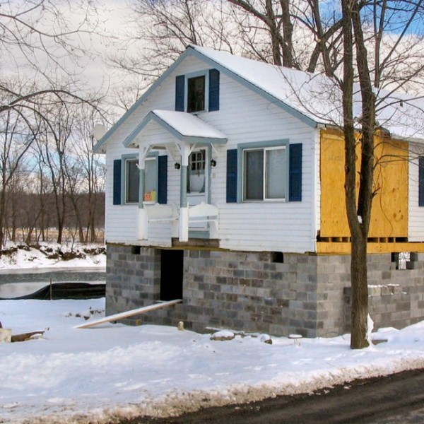 A house being built in the winter 