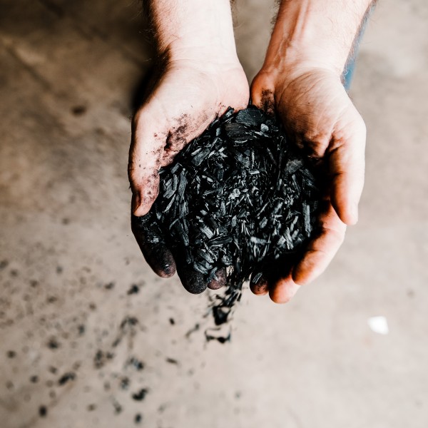 hands hold black ashes