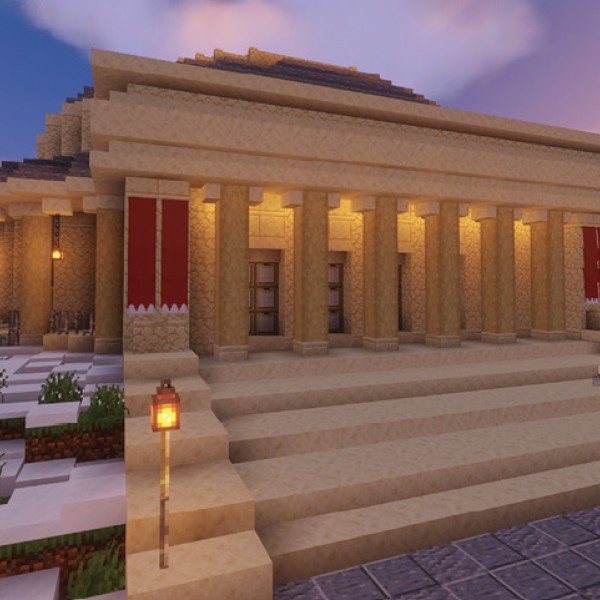 a minecraft reproduction of Bailey Hall