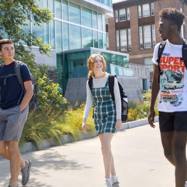 High school students walking on campus.