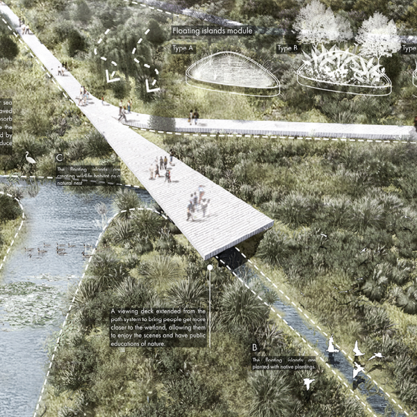 aerial drawing of park with pond on left side