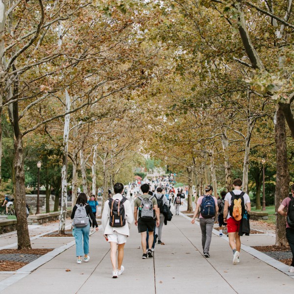 Students walking on Ho Plaza
