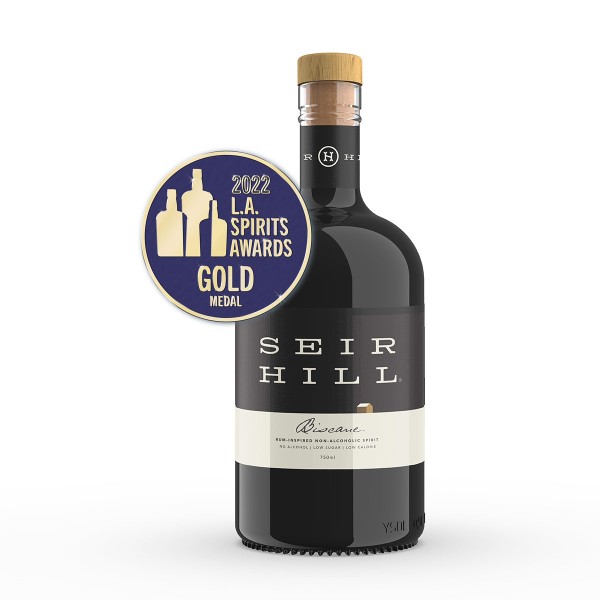 A bottle of alcohol-free rum, with "Seir Hill" written on front.