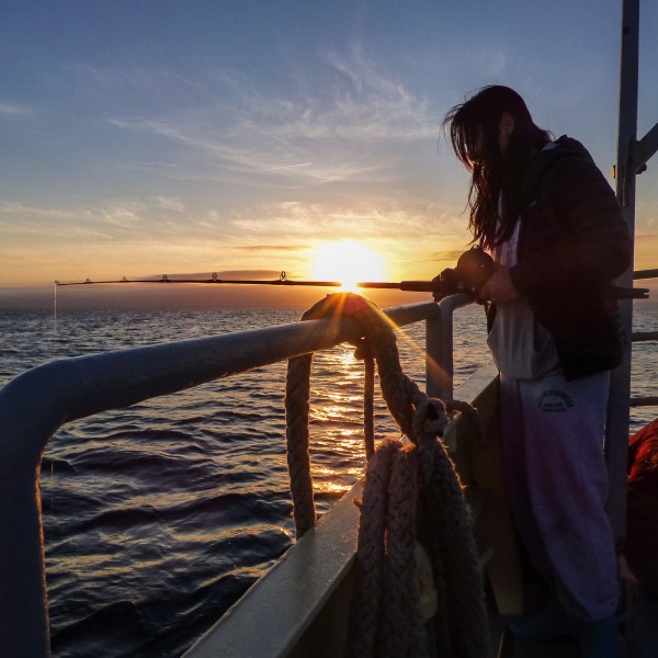person fishes on boat
