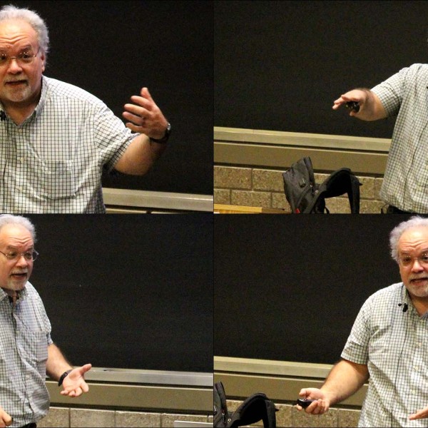 composite image of an animated tom silva teaching
