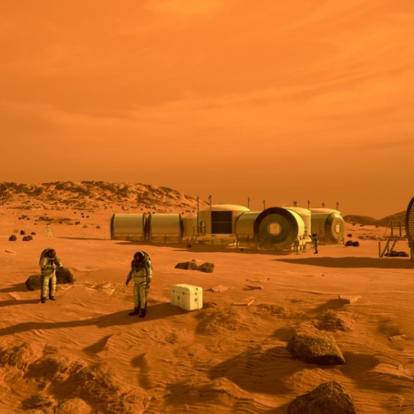 Artistic rendering of future cosmic outposts like Mars