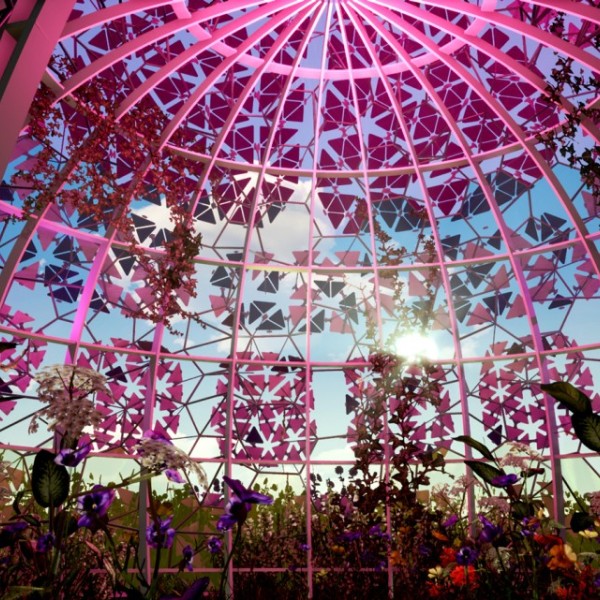 Rendering of the Agrivoltaic Pavilion, part of the project Sustainable Architecture & Aesthetics, which was funded by the Grainger Foundation.