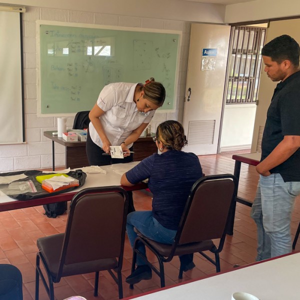 A group of scientists training