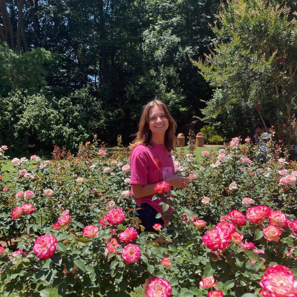 Woman in field of flowers
