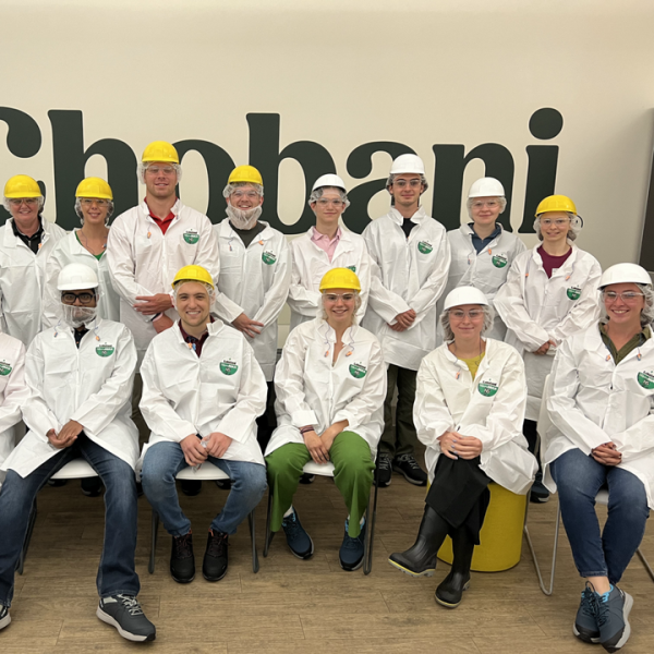 People at Chobani plant wearing personal protective equipment.