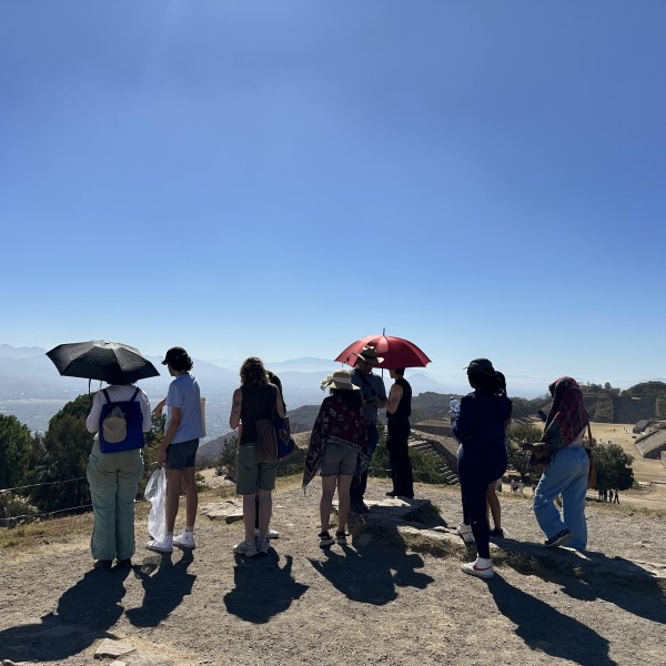group of students look out over cliff