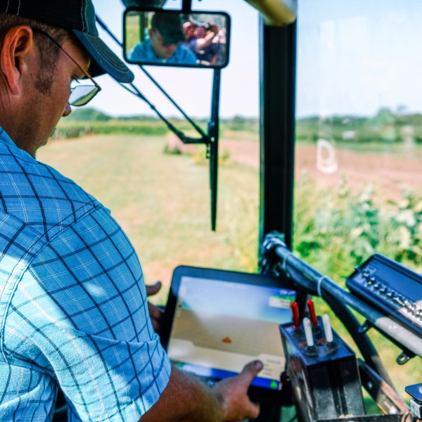 A farmer uses Efficient Vineyard technology
