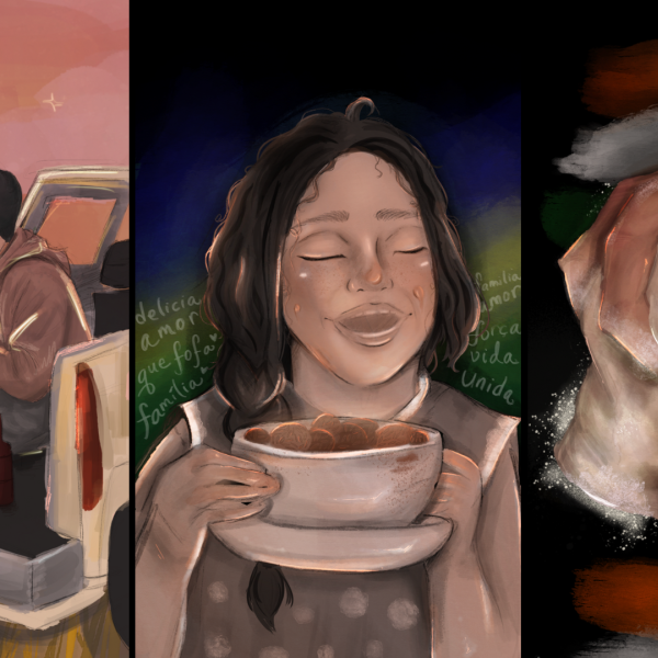 three digital drawings