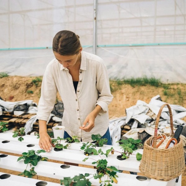 Woman working in a nutritional science garden. 