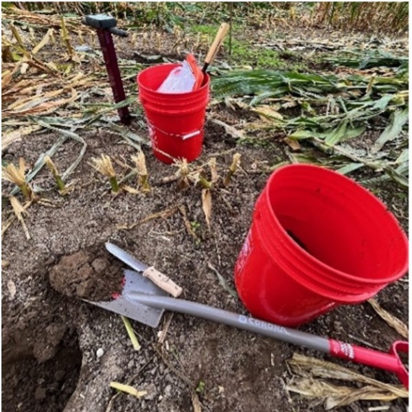 bucket and shovel used to take soil samples
