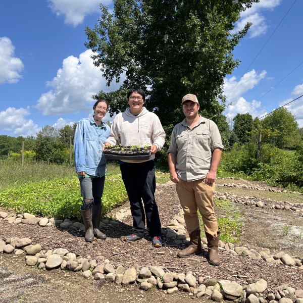 Three individuals on a farm
