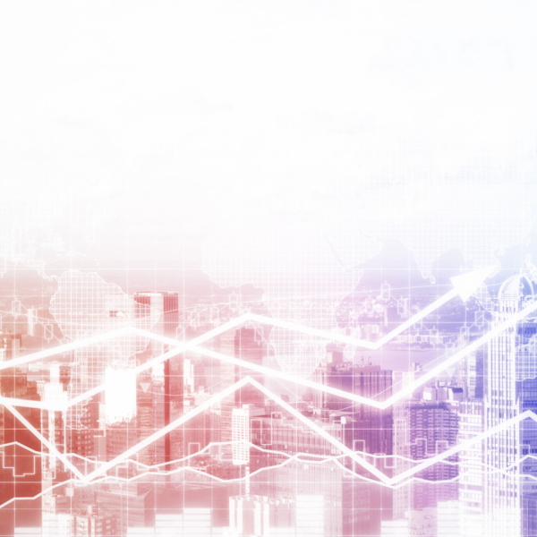 abstract city with statistical chart overlay