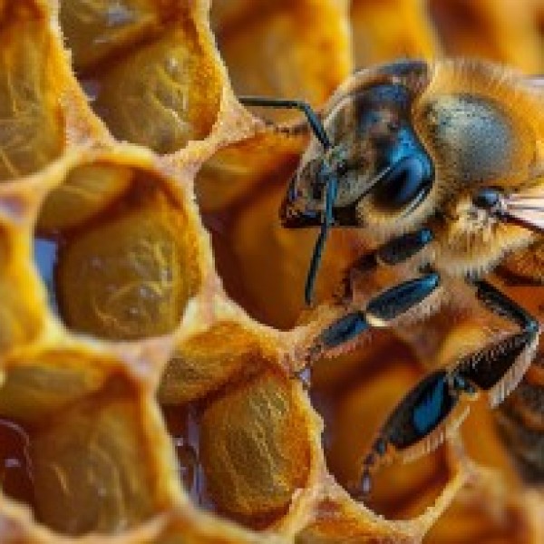 Bee on top of a honeycomb