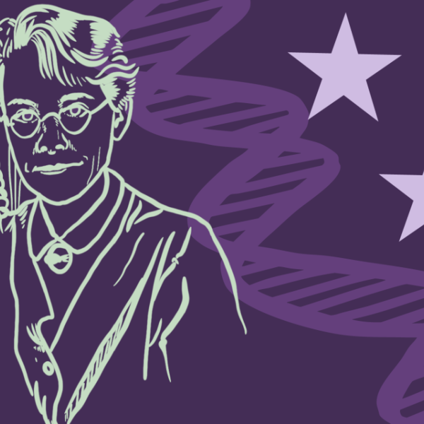 Campaign graphic for the McClintock Letters, featuring an illustration of Barbara McClintock