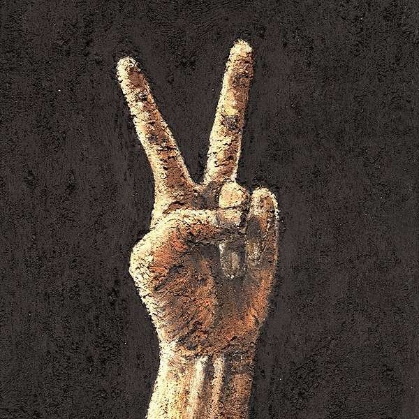 soil painting of hand making v sign