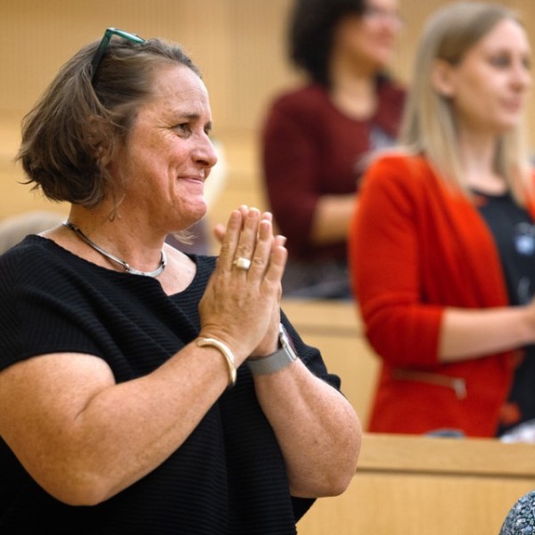 Claire Wardle, associate professor of communication in the College of Agriculture and Life Sciences, celebrates becoming a U.S. citizen at a naturalization ceremony held at the College of Veterinary Medicine on July 23.