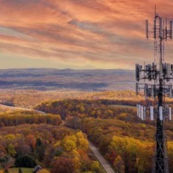 Sunset landscape with cell tower