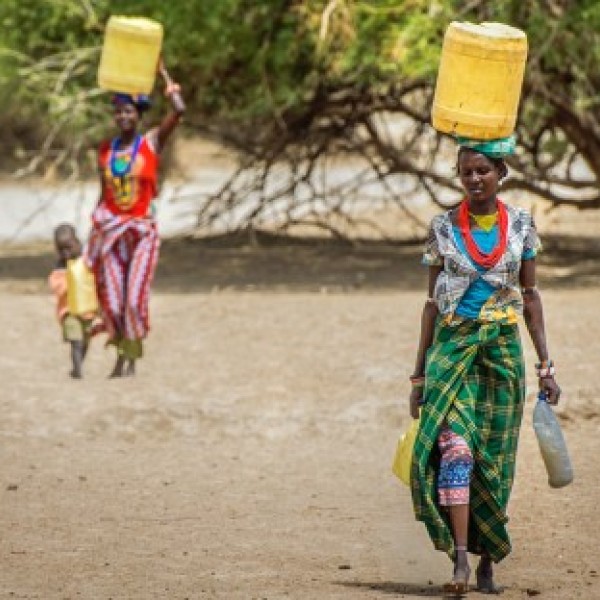 Turkana women walking in the desert