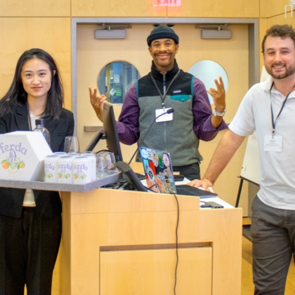 Members of the Bad Bees for Business team pose with their product before their pitch at the 2023 Food Hackathon held at Stocking Hall.