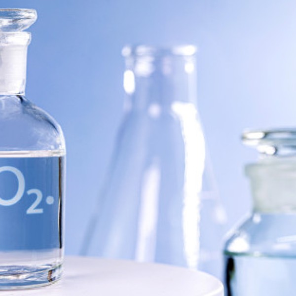 Lab bottles labled hydrogen peroxide