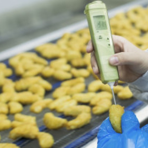 Researcher using a food thermometer