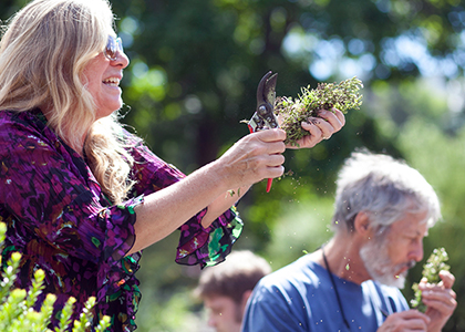 Gardener Pam Shade offering tour of Herb Garden
