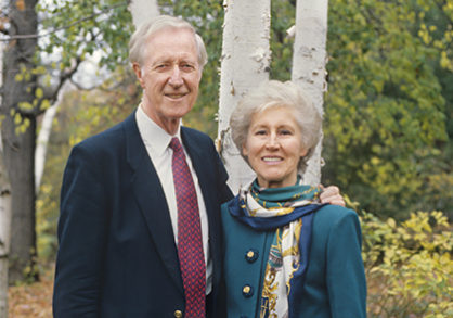 President Frank Rhodes and his wife Rosa Rhodes in the Arboretum
